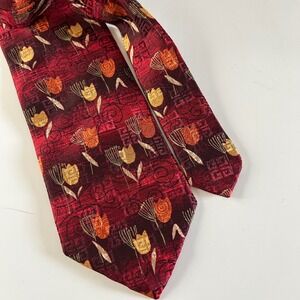Vintage‎ Givenchy Silk Necktie Tie Burgundy Red Tulip Floral Jacquard 3.5" Wide